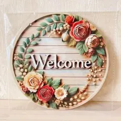 ウェルカムボード ウェルカムリース 木製リース ドア飾り 置物 ローズ お花 秋