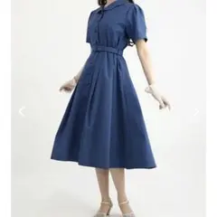 an another angelus スカラップ開衿シャツワンピース レトロ 青