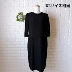 a1696 冠婚葬祭ワンピース 13号ブラック 肩パッド有 七分袖