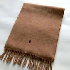★ラルフローレン★無地ウールマフラー ベージュ ブラウン ロゴ 刺繍 男女兼用