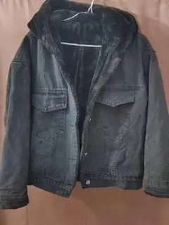 ダークグレー デニムジャケット フード付き