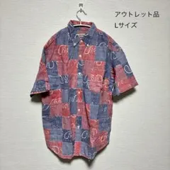 【アウトレット品】パッチワーク風半袖シャツ Lサイズ