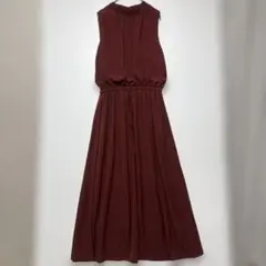 VIS ドット柄 ノースリーブ ロングワンピース ブラウン系　F