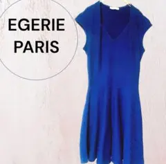 【エジェリ】ノースリーブ ワンピース フレアスカート ネイビー フランス製