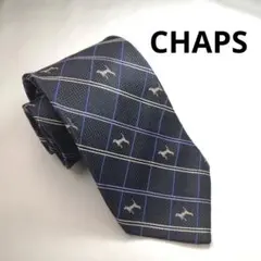CHAPS チャップス　ネクタイ　シルク　日本製　ネイビー　格子柄　犬