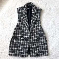 ZARA ツイード　テクスチャーベスト サイドスリット ジレ　S