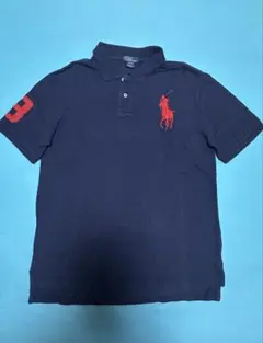 ポロシャツ ネイビー 赤ロゴ 数字3刺繍