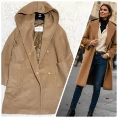 キャメル100%/最高級白タグ✨マックスマーラー ロングコート フード L相当