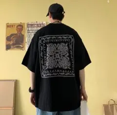 新品♡ Tシャツ 半袖 XL 大きめ ビッグシルエット ペイズリー ブラック 黒