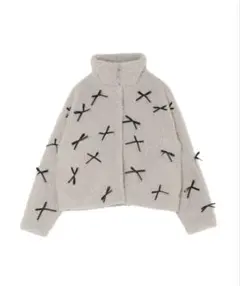 リボン装飾 ボアジャケット フリーサイズ