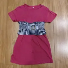 GU 半袖ワンピース ピンク ギンガムチェック　110cm