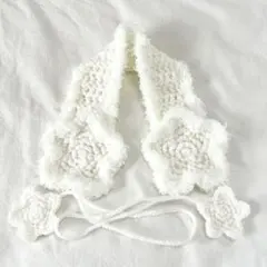 編み物 星 イヤーマフ 耳あて ヘッドドレス ハンドメイド　ウィッシュコア　白