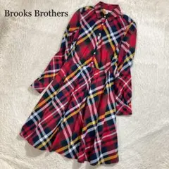 未使用に近い ブルックスブラザーズ シャツワンピース 刺繍ロゴ チェック フレア