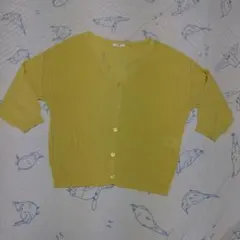 ハニーズグラシアカナリヤイエロー 透かし編みはしごレース七分袖カーディガンM