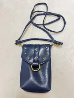 ネイビー スマホショルダー 縦型 フラップ 金具付き スタッズ ミニバッグ