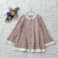 shuca　毛・綿　ケーブルニット　カーディガン　Aライン　ピンク系ベージュ　L