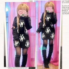 【ANDGEEBEE】モノグラム総柄 ボリュームシャギーニットワンピース ギャル