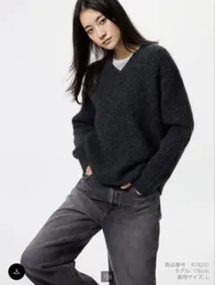 【UNIQLO】フラッフィーVネックセーターブラックMサイズ