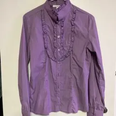 ナラカミーチェ　ブラウス　フリル付きパープルストライプシャツ
