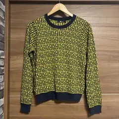 SLY イエロー ネイビー 幾何学模様 薄手ニット