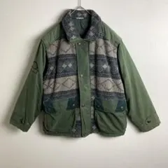 アウター　2wayジャケット　ベスト　ボア　パターン柄　ダークグリーン　裏地刺繍