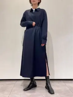 2022FW theory 長袖ワンピース　シャツワンピース　ネイビー　セオリー