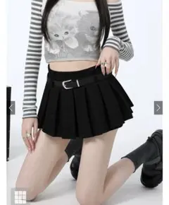 GRL ベルト付きプリーツミニスカートパンツ[sd136] M 黒