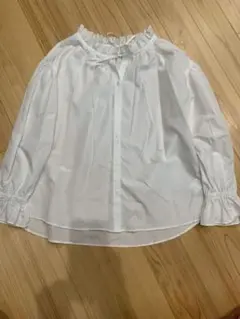 ホワイト フリルネック 長袖シャツ L