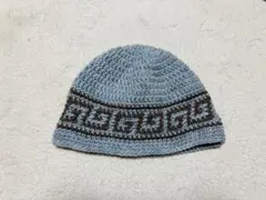 クラッシャーハット　ハンドメイド　バケットハット　ニット帽　グレー✖️茶色
