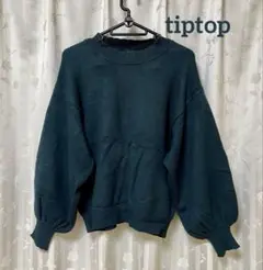 《tiptop+pocket》 フリルネック セーター（グリーン・フリーサイズ）