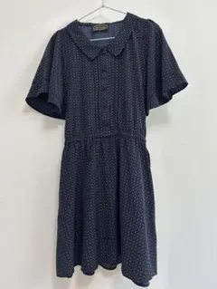 ナノユニバース　ネイビー ドット柄 半袖ワンピース