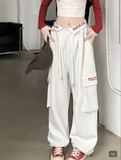 SHEIN スウェットパンツ スウェットカーゴ ロゴ 白 ドロスト ルーズ 韓国