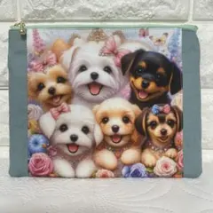 限定品❣️レアパネル生地 マルチーズbagフラット両面ポーチ