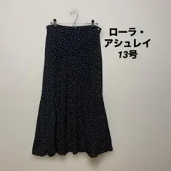 ローラアシュレイ　XL 13号ブラック 小花柄　ロングスカート　大きいサイズ