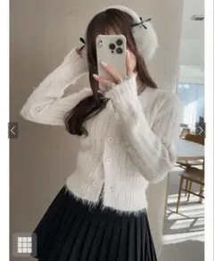 vネックシャギーニットカーディガン　ピンク