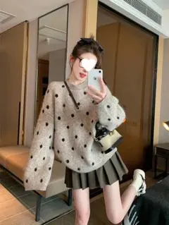 ドット柄 ニット セーター ベージュ S