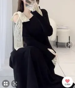 【mily bilet】レースリボン使いワンオフショルニットワンピース