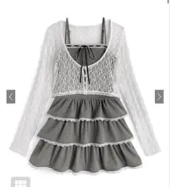 レースカーディガン×レースティアードフリルキャミソールミニワンピースセットアップ