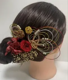 899.水引髪飾り　成人式髪飾り　卒業式髪飾り　プリザーブドフラワー