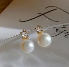 パール ダイヤ イヤリング 1粒 ステンレス 痛くない クリップ 新品 ゴールド