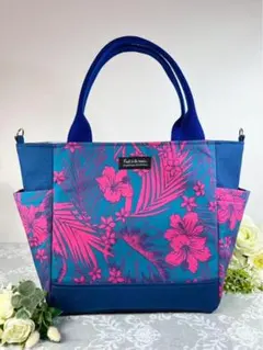 サイドポケット付きトートバッグM【ハワイアン】