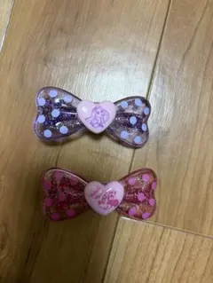 リボン型ヘアピン2個セット（紫・ピンク）