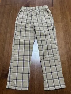 グローバルワーク　チェック柄ロングパンツ ベージュ　XL 120〜130cm