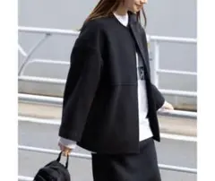 ジャーナルスタンダード　スーパー140ビーバーノーカラーショートコート　38