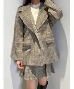 SNIDELチェック柄テーラードジャケットとスカートセット