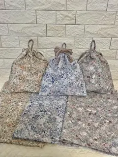 うさぎとお花のリバティ柄 ランチョンマット 60×40cm巾着袋　1点セット