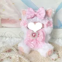 １６cm♡おすわりver.ぬい服♡猫の着ぐるみ♡姫系ぬいぐるみ♡ホワイト×水色 オーダー受付】全面裏地付き ぬい服 着ぐるみ おすわりねこちゃん 水色