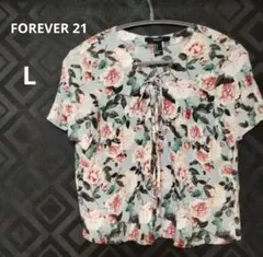 平*子様 FOREVER 21 花柄 半袖シャツ 　ブラウスL　リボン レースア