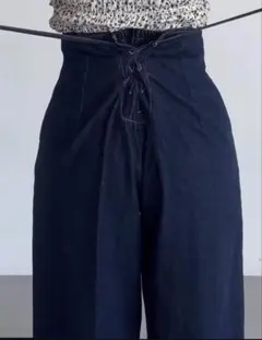 ハイウエスト ワイドレッグ デニムパンツ