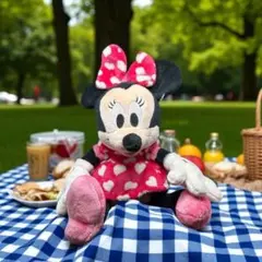 【美品】ミニー ぬいぐるみ 赤白ハート柄ワンピース ディズニー ミニーマウス